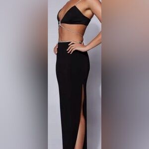 NWT Meshki black rhinestone trim waist maxi skirt size M